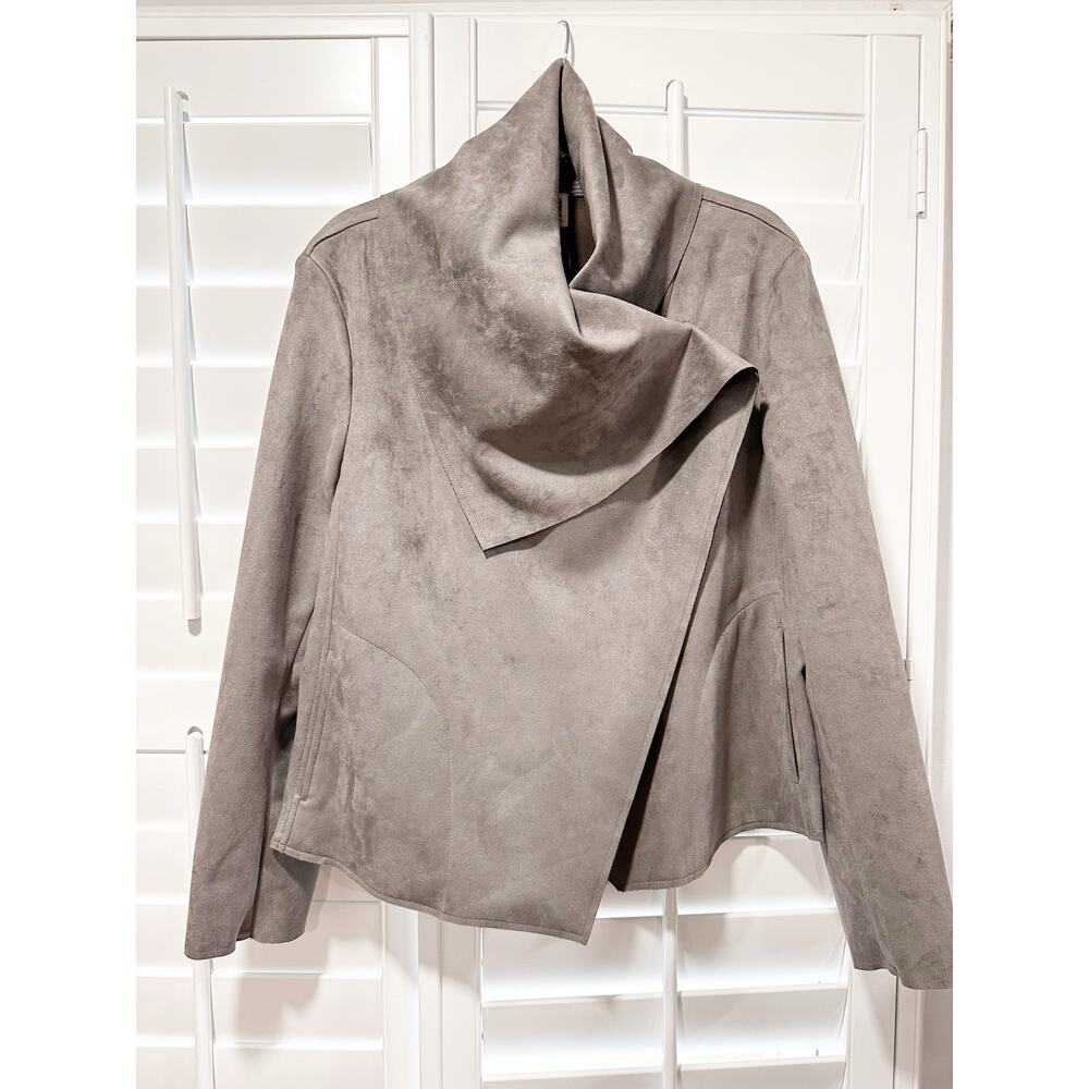 Anne Klein Faux Suede Asymmetrical Wrap Jacket Gray XL NWT Moto Lightweight